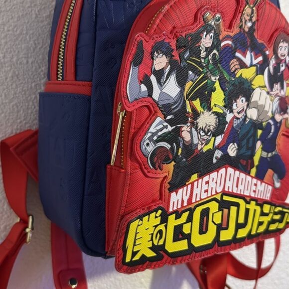 NEW-Loungefly- My Hero Academia Group Debossed Logo Mini Backpack Anime-blue/red - Picture 2 of 8